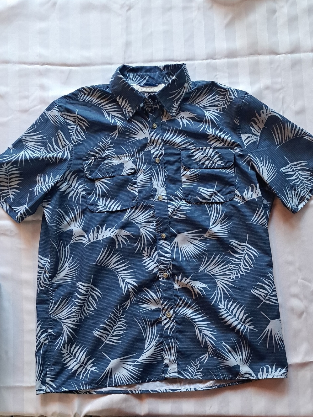 Chaps Navy and White Short-Sleeve Tropical Button-Down Shirt